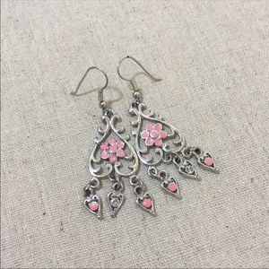 Pink enamel floral chandelier earrings